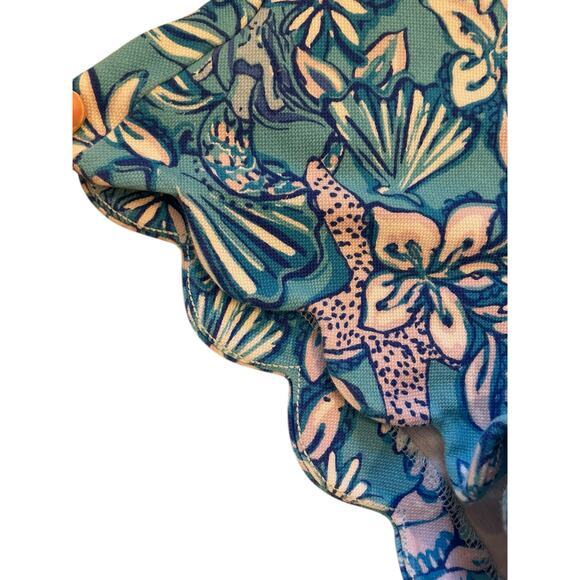Lilly Pulitzer Women 2 Buttercup Knit Shorts Sound The Sirens Blue, White Flower - Picture 5 of 10